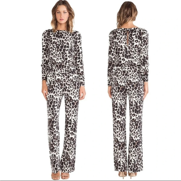 Diane Von Furstenberg Animal Chetah Print Silk Blend Jumpsuit Boat Neck Size 2 - Picture 1 of 7
